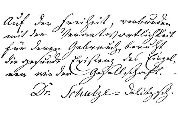 Ein historisches Schriftstück in alter Schreibschrift, gezeichnet von Dr. Schulze-Delitzsch