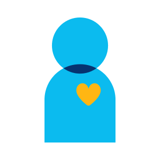 Team Placeholder - Stilisiertes Portrait, blaue Figur mit gelbem Herz